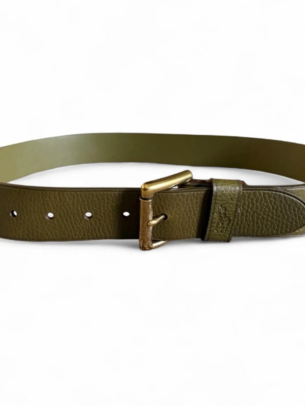 Polo by Ralph Lauren Olive Green Leather Belt with Gold Buckle